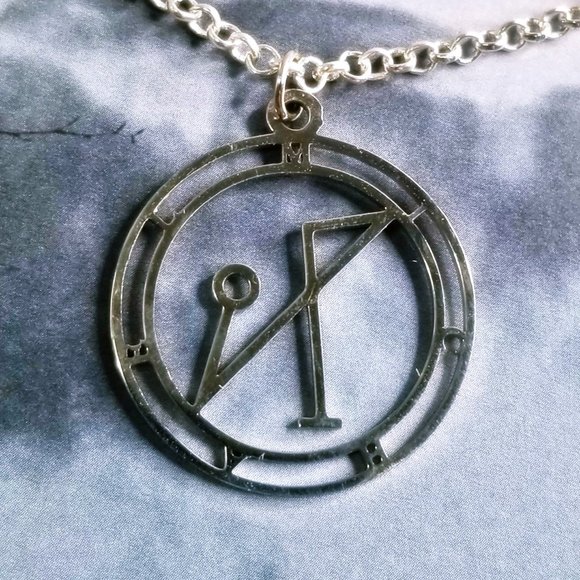 Baroque Vintage Jewelry - Archangel Michael Bordered Sigil Silver Necklace